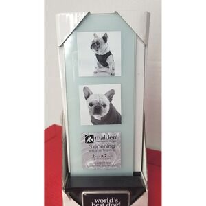 MALDEN‎ WORLDS BEST DOG PICTURE FRAME SENTIMENTAL 2X2 OPENINGS 3 PIC SLOTS